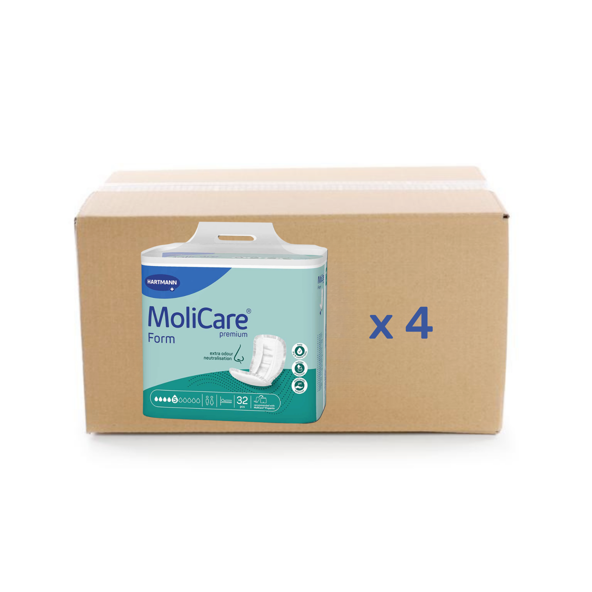 Protection anatomique Molicare Premium Form - 5 gouttes - carton 4x32U - Hartmann