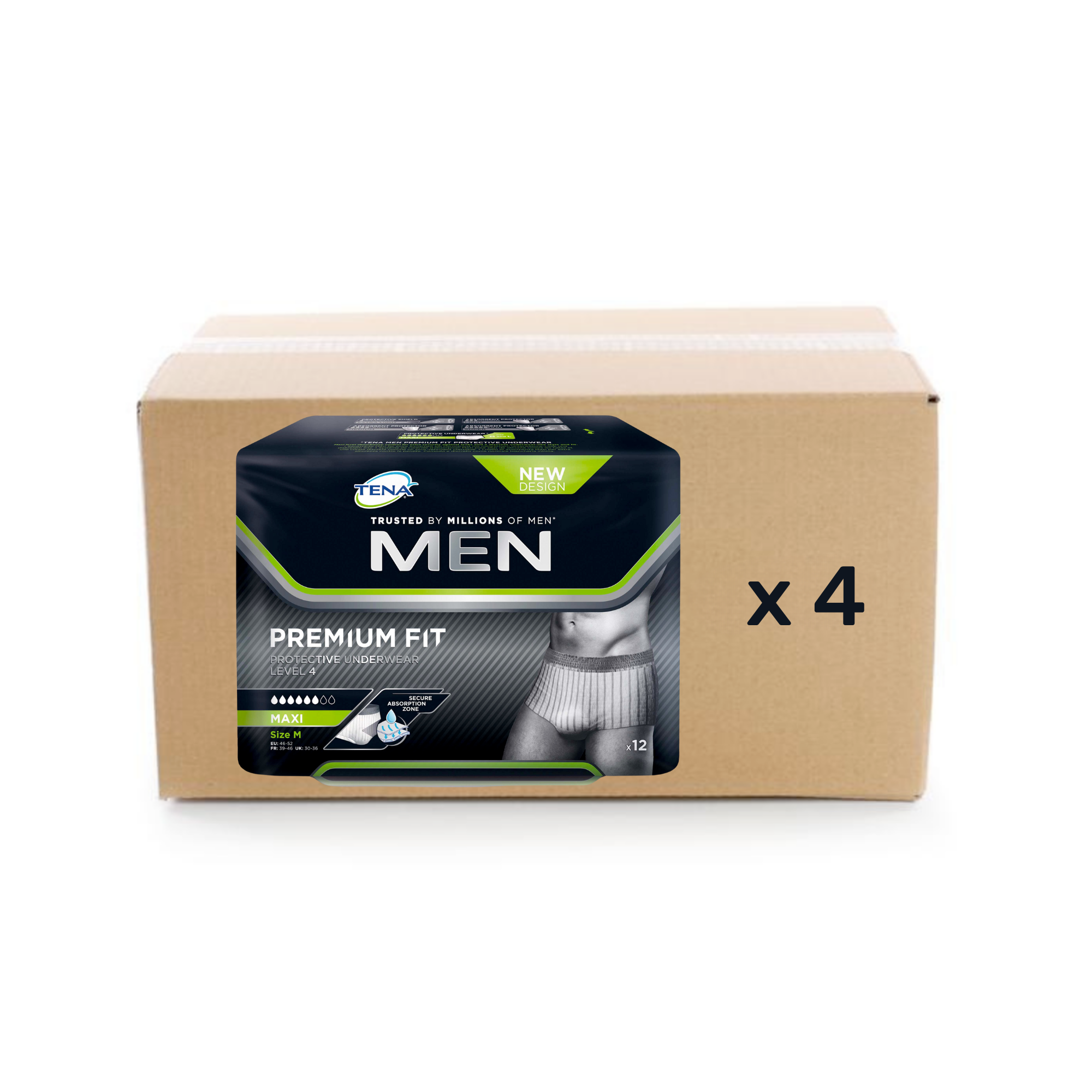 Protection Men Premium Fit - Niveau 4 - 6 gouttes - M - carton 4x12 - Tena